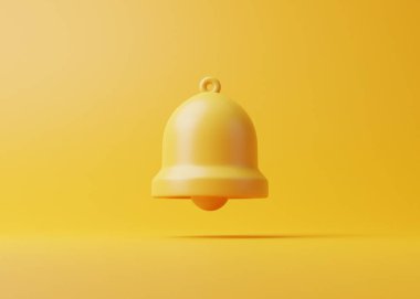 Sarı arka planda bir uyarı zili. Çizgi film dizaynında ikon. 3B Resim Hazırlama