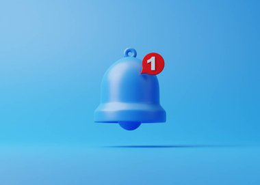 Mavi arka planda bir uyarı zili. Çizgi film dizaynında ikon. 3B Resim Hazırlama