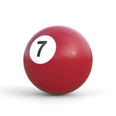Yedi numaralı bilardo topu beyaz arka planda izole edilmiş kahverengi renk. Gerçekçi parlak bilardo topu. 3B görüntüleme