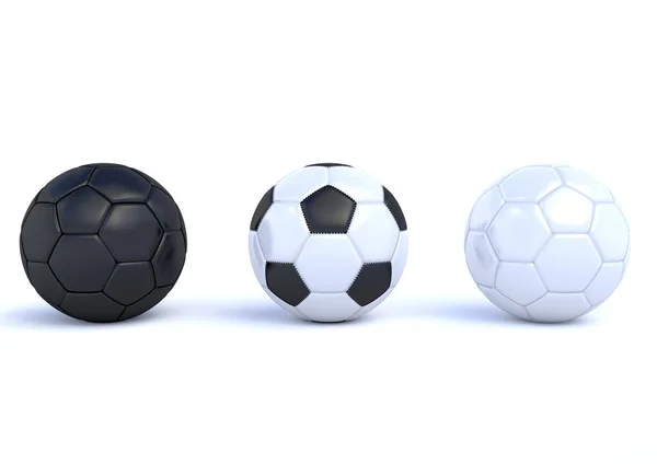 Uppsättning Realistiska Fotboll Bollar Eller Fotboll Vit Bakgrund Fotboll Svarta — Stockfoto