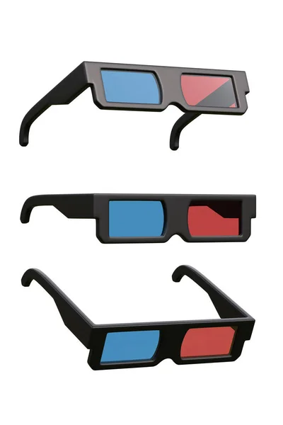 白い背景に隔離されたフィルムのためのレトロな3Dメガネのセット 3Dレンダリング3Dイラスト — ストック写真