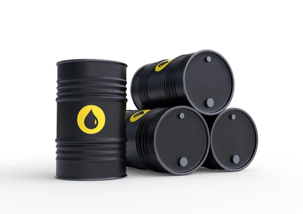 Black Barrels Oil White Background Rendering Illustration — Stock Photo, Image