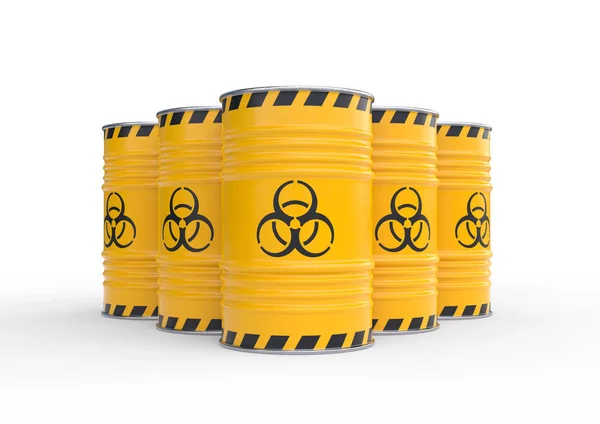Biohazard Waste Yellow Barrels Biohazard Symbol Isolated White Background Toxic — Stock Photo, Image