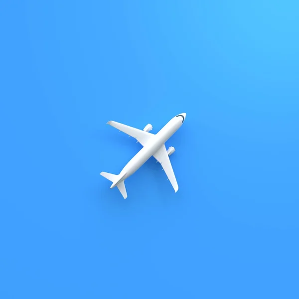 Samolot Niebieskim Tle Przestrzenią Kopiowania Minimalny Styl Widok Góry Ilustracja — Zdjęcie stockowe