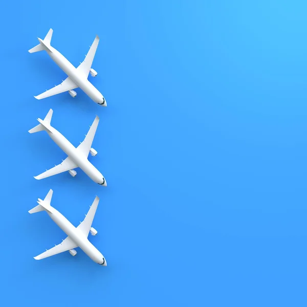 コピースペースのある青い背景の飛行機 ミニマルなデザイン 3Dレンダリング図 — ストック写真