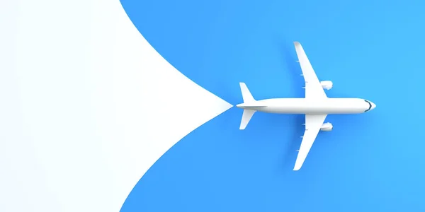 Vliegtuigen Een Wit Blauwe Achtergrond Met Kopieerruimte Minimaal Ontwerp Bovenaanzicht — Stockfoto