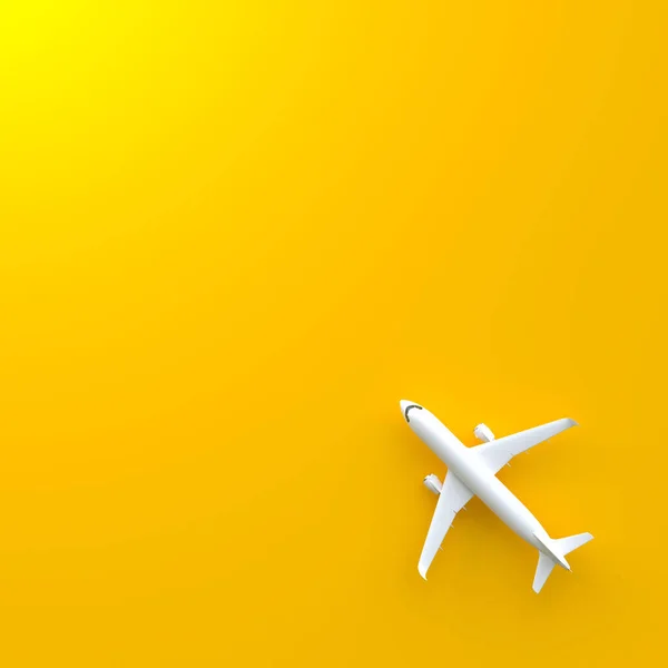 Airplane Yellow Background Copy Space Minimal Style Design Top View — Stock Photo, Image