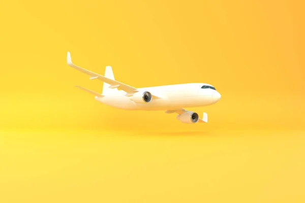Vliegtuig Een Gele Achtergrond Met Kopieerruimte Minimaal Ontwerp Weergave Illustratie — Stockfoto