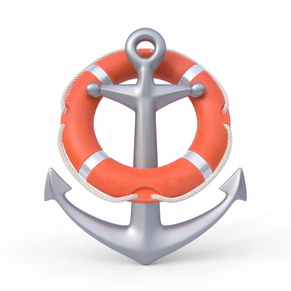 Anchor Lifebuoy White Background Render Illustration — Stock Photo, Image