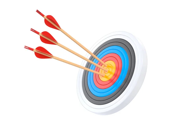 Archery Target Three Arrows Isolated White Background Dartboard Bullseye Business — Stock Photo, Image
