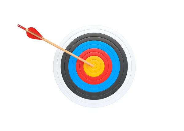 Arrow Hit Center Dartboard Isolated White Background Archery Target Bullseye — Stock Photo, Image