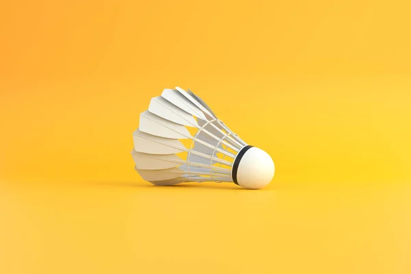 黄色背景的羽毛球 3D渲染说明 — 图库照片