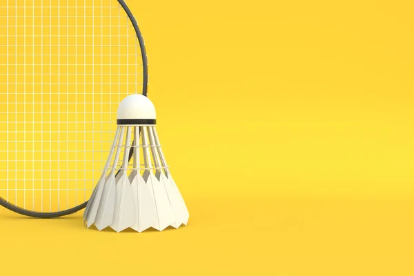 Raquete Badminton Vaivém Fundo Amarelo Ilustração Renderização — Fotografia de Stock