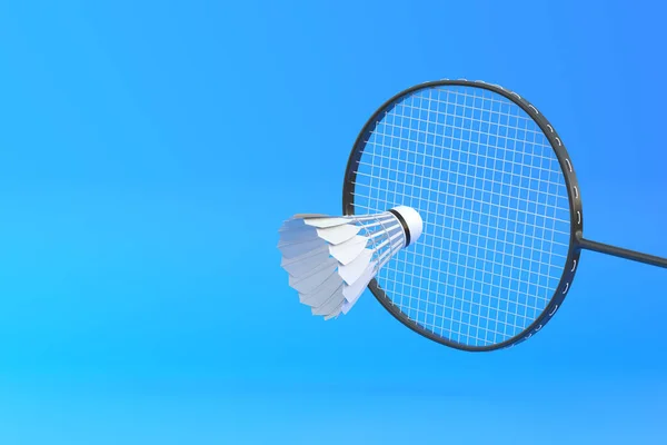 Rachetă Badminton Navetă Fundal Albastru Ilustrație Redare — Fotografie, imagine de stoc