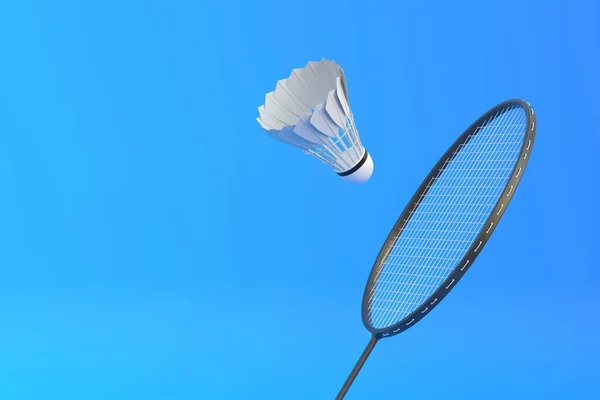Badminton Raketi Mavi Arka Planda Küçük Bir Horoz Resimleme — Stok fotoğraf
