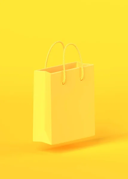 黄色の背景に空の黄色の色のショッピングバッグ コピースペーステキスト 創造的なコンセプト 3Dレンダリング図 — ストック写真