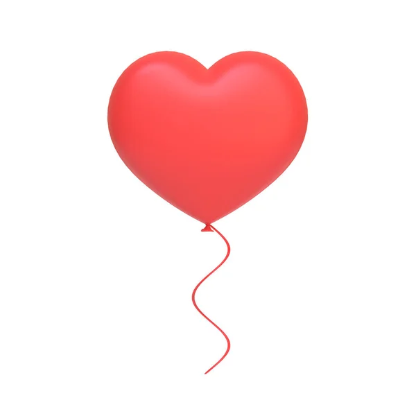 Rode Hartvormige Ballon Geïsoleerd Witte Achtergrond Illustratie Weergeven — Stockfoto