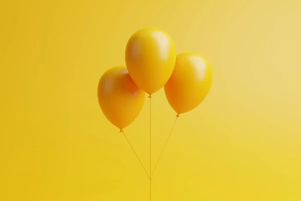 Banda Žlutých Balónků Žlutém Pozadí Vykreslení Ilustrace — Stock fotografie