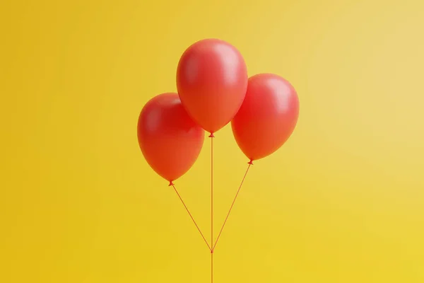 Bando Balões Vermelhos Num Fundo Amarelo Renderizar Ilustração — Fotografia de Stock