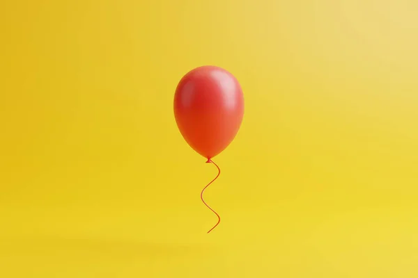 黄色背景上的一个红色气球3D渲染说明 — 图库照片