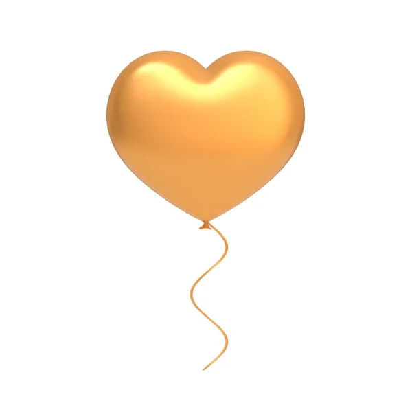 Złoty Balon Kształcie Serca Izolowany Białym Tle Ilustracja Renderowania — Zdjęcie stockowe
