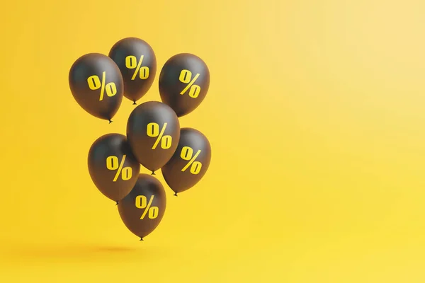 Conjunto Balões Pretos Com Sinal Porcentagem Amarela Flutuando Sobre Fundo — Fotografia de Stock