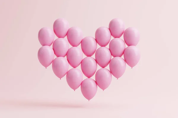 Pembe Arka Planda Kalp Şeklinde Bir Grup Pembe Balon Sevgililer — Stok fotoğraf