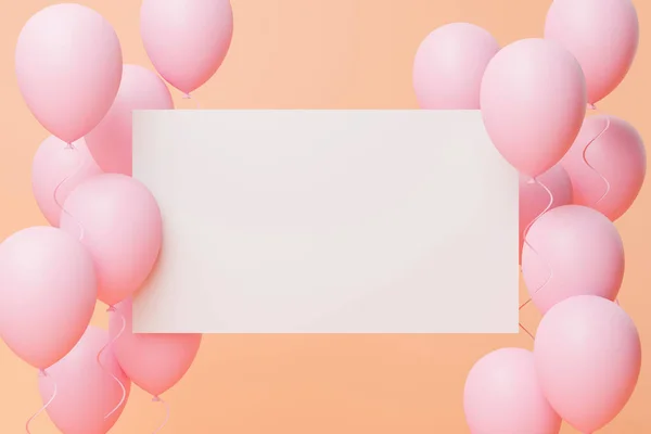 Pembe Pastel Balonlar Şeftali Arka Planda Yüzen Kağıt Doğum Günü — Stok fotoğraf