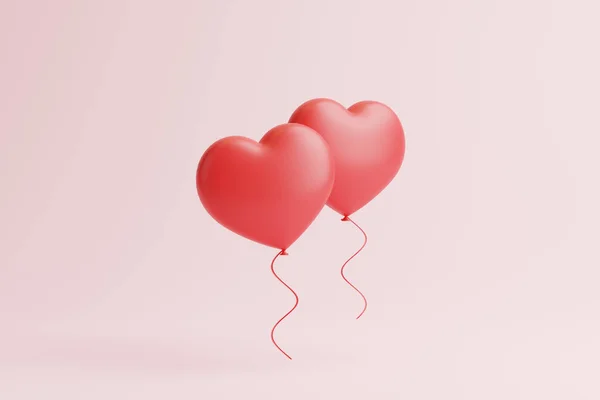 Dois Balões Forma Coração Vermelho Isolados Fundo Rosa Conceito Dia — Fotografia de Stock