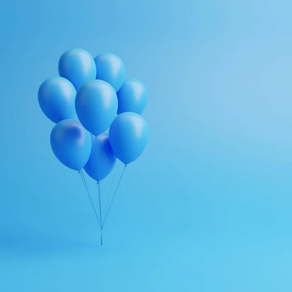 蓝色背景上的一堆蓝色气球 3D渲染说明 — 图库照片