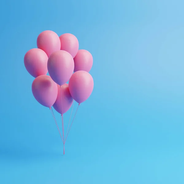 蓝色背景上的一束粉色气球 3D渲染说明 — 图库照片