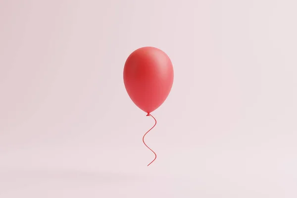 Balão Vermelho Fundo Rosa Pastel Renderizar Ilustração — Fotografia de Stock
