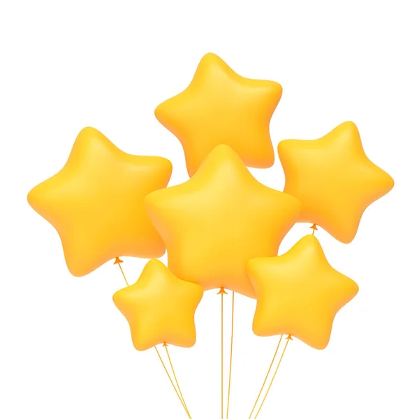 Conjunto Balões Amarelos Forma Estrelas Isoladas Fundo Branco Renderizar Ilustração — Fotografia de Stock