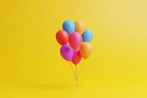 Sarı Arka Planda Bir Sürü Renkli Balon Resimleme — Stok fotoğraf