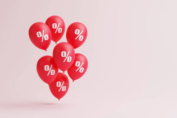 Conjunto Balões Vermelhos Com Sinal Percentual Branco Flutuando Sobre Fundo — Fotografia de Stock