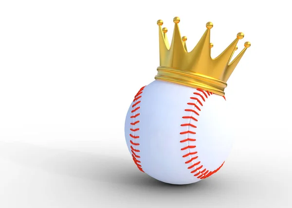 Baseballball Gekrönt Mit Einer Goldenen Krone Auf Weißem Hintergrund Darstellung — Stockfoto