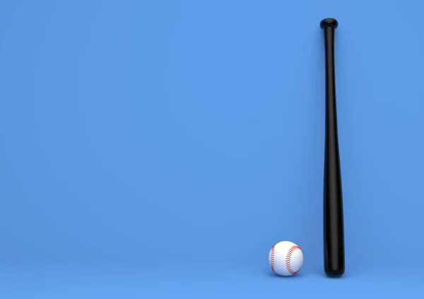 Baseball Míč Baseballová Pálka Izolované Pastelové Modré Pozadí Minimální Kreativní — Stock fotografie