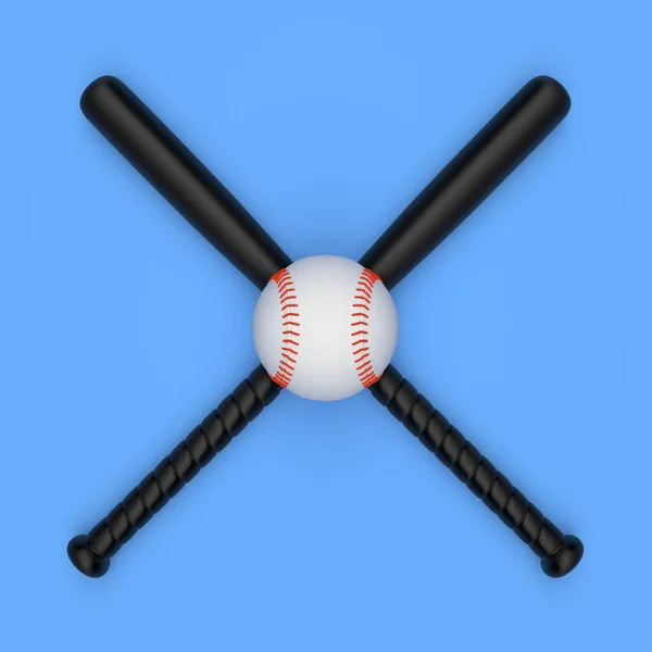 野球ボールと野球バットはパステルブルーの背景に隔離されています 最小限の創造的なスポーツコンセプト 3Dレンダリングイラスト — ストック写真