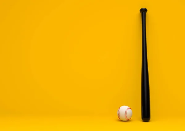 Balle Baseball Batte Baseball Isolés Sur Fond Jaune Pastel Concept — Photo