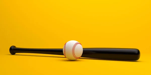 Honkbal Honkbalknuppel Geïsoleerd Een Pastelgele Achtergrond Minimaal Creatief Sportconcept Weergave — Stockfoto