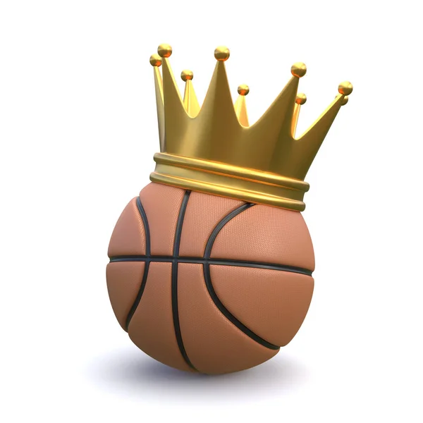 ホワイトを基調としたゴールドの王冠を冠したバスケットボールボール 3Dレンダリング図 — ストック写真