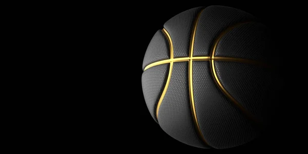 ゴールドラインデザインダークバックでブラックバスケットボール 空気中のバスケットボールとドットで質感 3Dイラスト 3Dレンダリング高解像度 — ストック写真