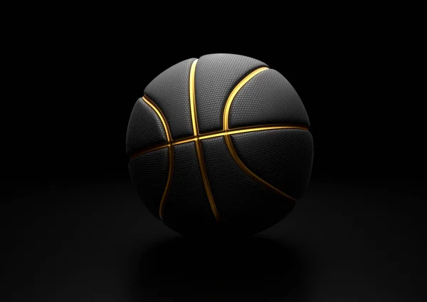 Zwarte Basketbal Met Gold Line Design Donkere Achtergrond Basketbal Lucht — Stockfoto