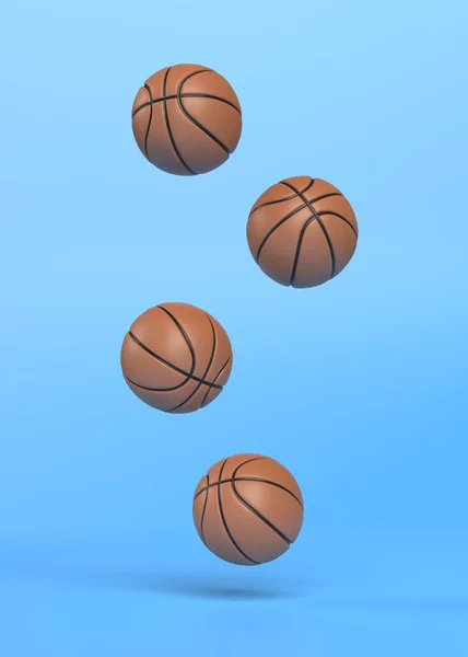 Багато Баскетбольних Ячів Падають Яскраво Синій Фон Копіювальним Простором Мінімальна — стокове фото