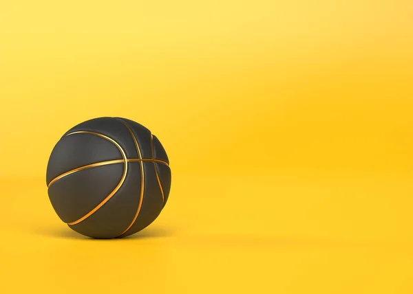 Чорний Баскетбол Яскраво Жовтому Тлі Копіювальним Простором Мінімальна Креативна Спортивна — стокове фото