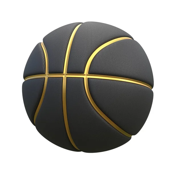 现实的黑金经典篮球特写 背景为白色 布局的设计模板 朝前看篮球在空气中 纹理与圆点 3D渲染说明 — 图库照片
