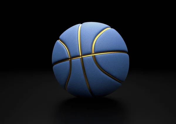ゴールドラインデザインダークバックでブルーバスケットボール 空気中のバスケットボールとドットで質感 3Dイラスト 3Dレンダリング高解像度 — ストック写真