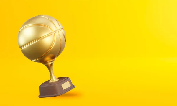 Κύπελλο Τρόπαιο Μπάσκετ Κίτρινο Φόντο Βραβείο Αθλητικού Τουρνουά Χρυσό Κύπελλο — Φωτογραφία Αρχείου