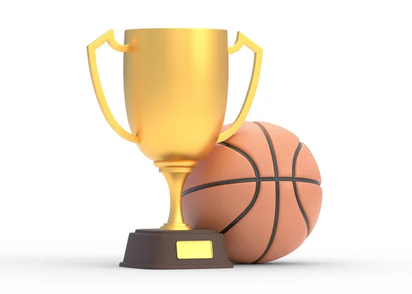 Piala Emas Dengan Bola Basket Diisolasi Dengan Latar Belakang Putih — Stok Foto