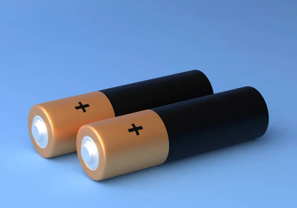 Due Batterie Dimensioni Isolate Sfondo Blu Colori Pastello Batteria Alcalina — Foto Stock